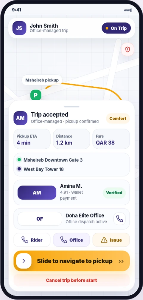 DriverX trip accepted screen